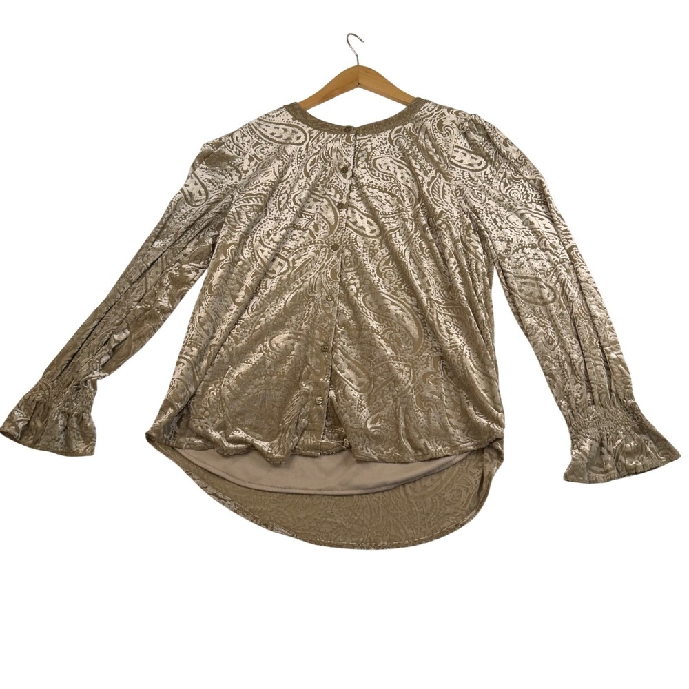Isaac Mizrahi Live Womens Champagne Gold Paisley Burnout Velvet Blouse‎ Size 14